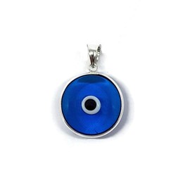 MYSTIC JEWELS by Dalia – Glass Evil Eye Pendant for Good Luck – 925 Sterling Silver – Diameter of Pendant 0,6"