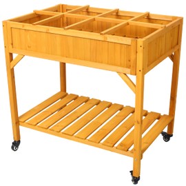 ESPIDOO Raised Garden Bed with Wheels: Rustic Wood Planter Box with Dividers, Lockable Wheels & Storage Shelf for Herbs, Vegetables - Ergonomic Elevated Gardening Solution for Seniors & Back Pain Suff