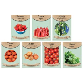 Set of 7 Salsa & Pepper Garden Seed Collection – Grow Fresh Ingredients for Homemade Salsa & Spicy Dishes – Non-GMO, Heirloom, High Germination – Tomatoes, Peppers, Onion & Cilantro