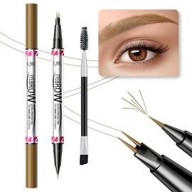 Eyebrow Pencils for Women, 2-in-1 Dual-Ended Microblading Eyebrow Pencil Waterproof with 2 Fork Tip and Spoolie Brush for Hair-Like Natural Brows Eyebrow pen, Non-Dry, Last All-Day (Light Brown)