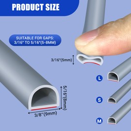 Weather Stripping Door Seal, Self Adhesive Silicone D Shaped Weather Strip, Door Seal Strip for Door Frame/Window Seal, 20Ft, Grey (3/8" W × 5/16" T)