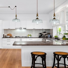 CVKASH Plug in Glass Pendant Light Fixture Brass Vintage Adjustable Chandelier Brushed Gold Hanging Ceiling Light for Farmhouse Hallway Bedroom Foyer Kitcken Dining Room Island