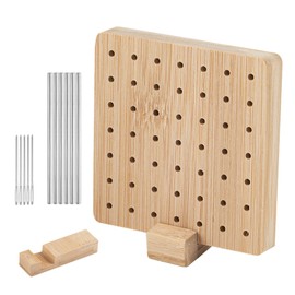 TVETE Crochet Board, Blocking Board, Wooden, 3.9 x 3.9 inches (10 x 10 cm), Set of 12 Knitting, 6 Stainless Steel Rod Pins, 5 Fine Pins, Hole Board, Rod Pin with Stand, For Crochet Lovers, Beginners,