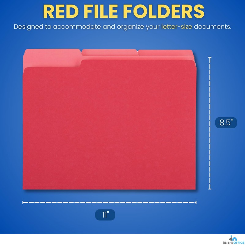 1InTheOffice Red File Folders Letter Size, File Folders with Tabs,