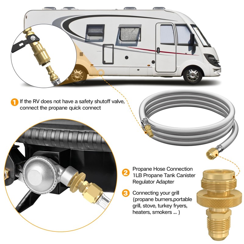 12FT RV Quick Connect Propane Hose with 1/4"Shutoff Valve, Propane