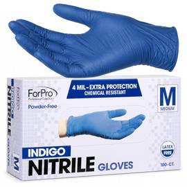 ForPro - Guantes desechables de nitrilo, resistentes a los químicos, sin polvo, sin látex, no estériles, aptos para alimentos, 4 mil, índigo, mediano, 100 unidades