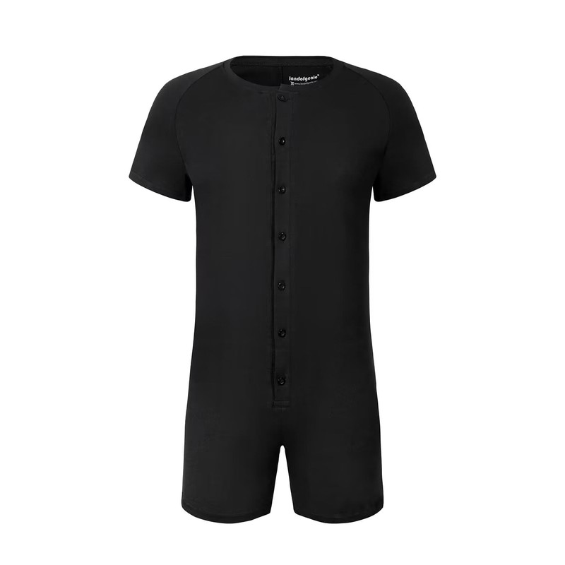 Landofgenie Mens Short Sleeve Onesie Jumpsuit Pajamas Stretchy Cotton One