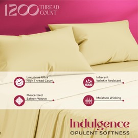 Mayfair Linen 100% Egyptian Cotton Sheets Queen Size - 1200 Thread Count 4 PC Queen Sheet Set Egyptian Cotton, Sateen Weave Luxury Sheets Queen, High Thread Count Sheets, 16" Deep Pocket - Beige