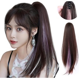 GAIBMAX - Extensiones de cola de caballo para mujer cabello aspecto natural, coleta postiza de fibras de alta calidad con pinza de garra (LisaChoco&LilacWhite)