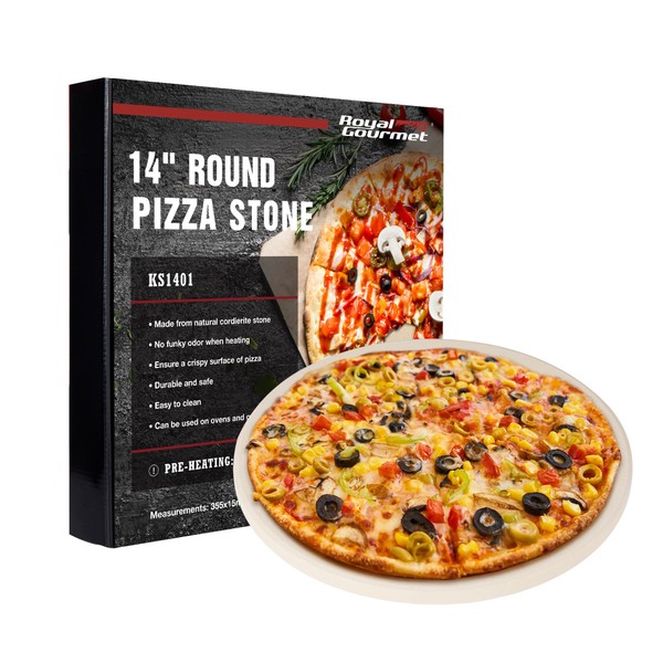 Royal Gourmet 14" Round Cordierite Pizza Stone for Oven or Grill, Thermal Shock Resistant Baking Stone, KS1401,Yellow