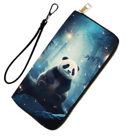 DHEEBFWE RFID Blocking Wristlet Wallet for Women & Teen Girls-Large Capacity Leather Phone Clutch with Removable Strap,Travel Purse & Credit Card Holder,Panda Bear