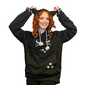 ALYC Unisex Hoodies Pet Holder Cat Dog Kangaroo Pouch Carries Pullover with Cat Printing Sweatshirt (Black, M)