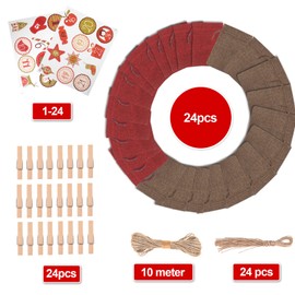 Hoiny Christmas Advent Calendar, 24 Pieces Advent Calendar Bags for Filling, Christmas Countdown Calendar Fabric Bags, DIY Advent Calendar Set, with 24 Pieces Wooden Tags, 24 Clips and 10 m Jute