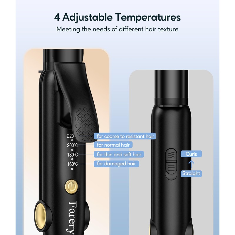 Farery Reise-Lockenstab, 25MM Mini-Haarglätter Reisegröße mit 4 einstellbaren Temperaturen, Keramik-Wellenstab