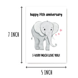 APVGifts Happy 14Th Anniversary - Pun Card - Ivory Anniversary Card - Elephant Anniversary Card - 14Th Wedding Anniversary Card - Card For Him Her