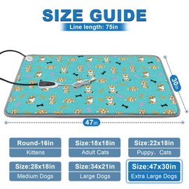GOLOPET Extra Large Dog Heating Pad 47x30 in Waterproof Smart Thermostat Switch, Whelping Supplies Heated Dog Bed, Adding Wire Rope Wires Puppy Heating Pad Mat-Blue