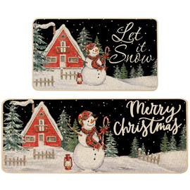 Baccessor Snowman Christmas Kitchen Rugs Set of 2, Let It Snow Kitchen Mats for Floor Non Slip Winter Holiday Farmhouse Christmas Decoration 17x29 and 17x47 Inch