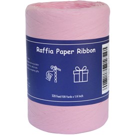 HAMUIERS Raffia Ribbon for Gift Wrapping, Packing Paper Twine Ribbon, Craft Ribbon for Crochet - 1/4'' Wide, 109 Yards, Pink