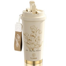 [2-IN-1 LID] Travel Mug,Coffe mug,Coffe cup,Ceramic coating Lined,316 Stainless Steel,BPA Free,Vacuum Insulated Tumbler for Water, Iced Tea or Coffee, Smoothie and More (Bell Orchid-White, 18 Ounces)