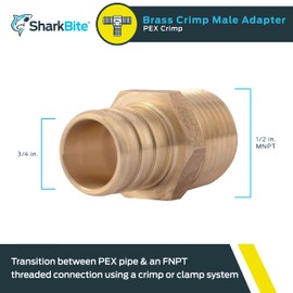 SharkBite 3/4 x 1/2 Inch Crimp MNPT Male Adapter, Brass Plumbing Fitting, PEX Pipe, Copper, UC138LFA
