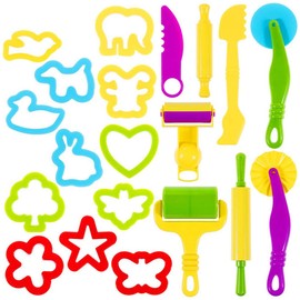 Oun Nana Dough Tools Set for Kids 20 PCS Dough Play Tools with Animal Cutters,Rollilng Pins,Rollers, Random Color