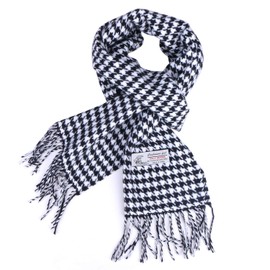 TZ Promise Herringbone Houndstooth Checked Pattern Cashmere Feel Classic Soft Luxurious Winter Scarf For Men Women (Houndstooth White)