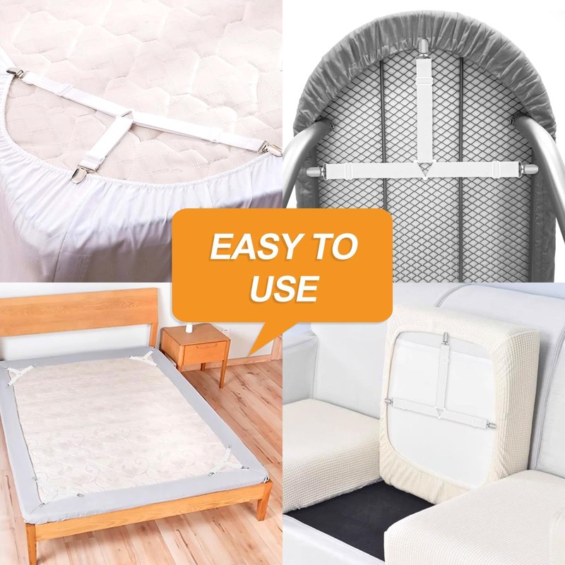 Pixaro 4PCS Bed Sheet Straps, Triangle Sheet Clips, Adjustable Bed