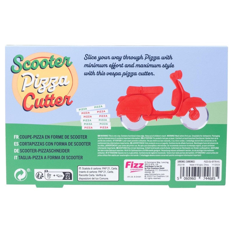 Scooter Pizza Cutter. Kitchen Novelty Pizza Slicer Includes 2 Roller