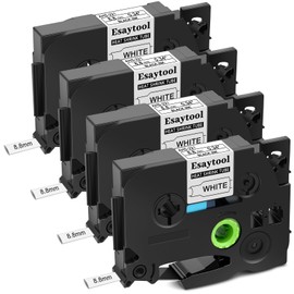 Esaytool 4 Pack HSe-221 Compatible for Brother p Touch Heat Shrink Tubing Heat Shrink Label HSe221 HS221 Heat Shrink Tube 8.8mm Black on White for PT-E300 E500 P710BT P700 P750WVP P900 Label Maker