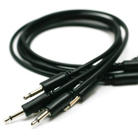 Kablexa Eurorack Patch Cables 12 Inch Black, 5-Pack 3.5mm 1/8"" Mono TS to TS Cables, CAB-PATCH-12-BLACK
