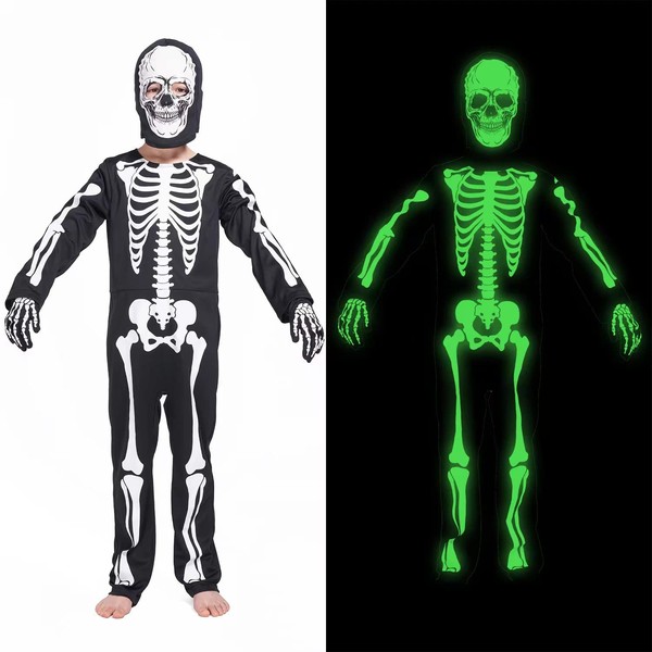 Wizland Halloween Costume Glow in the Dark Skeleton costume Halloween Skeleton outfit for Boys,Girls 5-7years