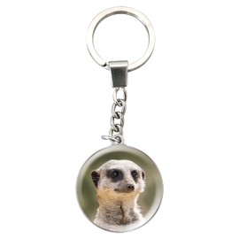 Deluxebase Magnidome Keychains - Meerkat from Crystal Glass Key Ring Charm. Domed shaped Meerkat picture keyring with a stainless steel chain