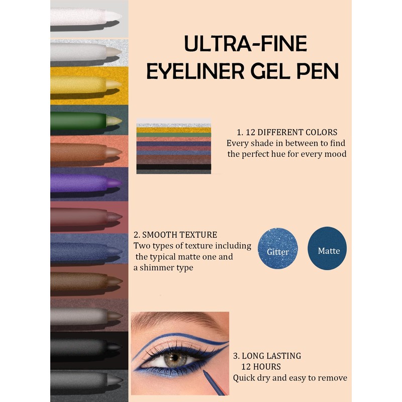 Matte Liquid Eyeliner Pen, Waterproof, Colourful Eyeliner Pen Lasts 24