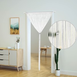 YaoYue Beaded Curtain Door String Curtains for Doorway Tassels Beads Hanging Fringe Hippie Room Divider Window Hallway Entrance Wall Closet Bedroom Privacy Decor (39×110in/100×280cm, White)
