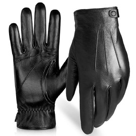 Real Sheepskin Leather Gloves, 100% Cashmere Lining Winter Gloves, Touchscreen Leather Gloves, Black Leather Driving Gloves for Men Black S