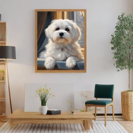 VNUIEHG Adults' Paint by Number Kits, Maltese Dog on Windowsill, Paint by Number Kits on Canvas, DIY Oil Paintings for Adults Beginners Arts and Crafts, 40x50cm No Frame
