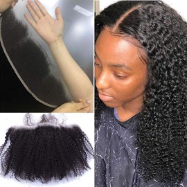 Nicewig 100% Human Hair HD Lace Closure 4b 4c Afro Kinky Curly 5X5 Invisible Lace Closure Piece with Baby Hair Free Part Bleached Knots 12"inch