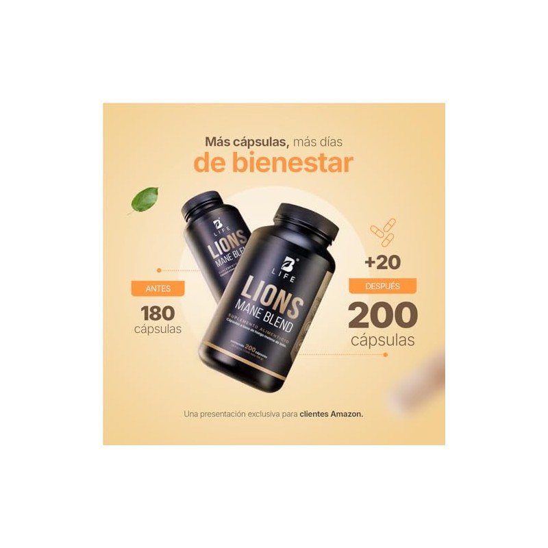 B Life Adaptógeno Hongo Melena de León Puro 200 cápsulas