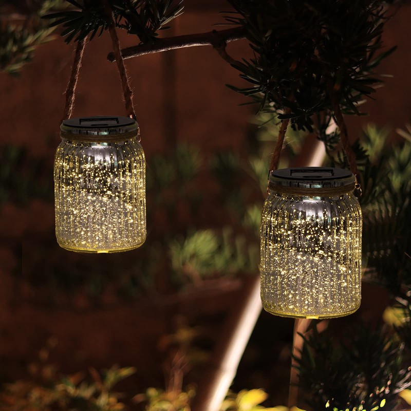 Hanging Solar Lantern Outdoor,Solar Lights Mercury Mason Jar Glass Hanging