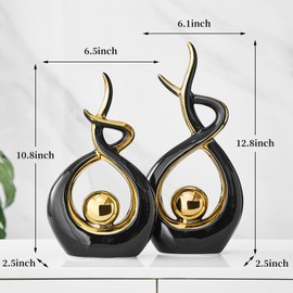 Abstract Art Statue Ceramic Sculpture Small Black-Gold for Modern Home Decor Living Room Bedroom Office Decorations, Bookshelf Accents Desk Table Centerpiece As Great Gifts for Family or Friends