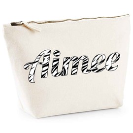 Personalised Zebra Print Makeup Bag, Custom Birthday Gifts for Her, Makeup Holder Pouch, Womens Travel Essential Bag, S, Natural