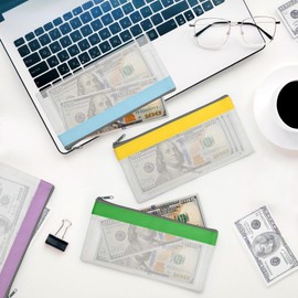 4 Pack Multi-Purpose Money Pouch, Cash Envelopes with Zipper, Money Bags Clear Bank Deposit Coin Bag for Coin, Deposit, Checks, Receipts, Passport (Color B)