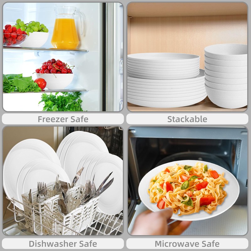 White Plate Set Dishes Set for 8 includes Dinner Plates,Pasta