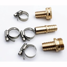 ANCLLO 3 Sets 5/8 Inch Brass Garden Hose Repair Kit, Female and Male Hose Connector with 4 Pieces Stainless Steel Clam