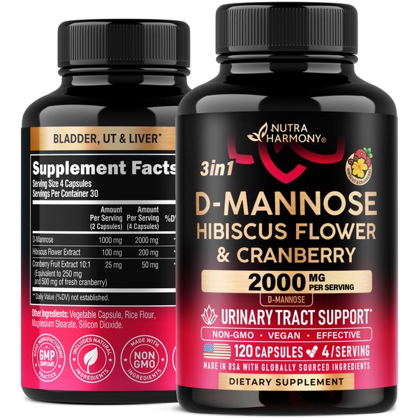 D-Mannose 2000mg with Cranberry & Hibiscus - Clinically Tested Strength