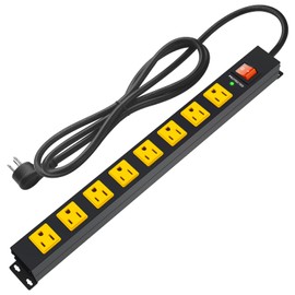 ANNQUAN Metal 8 Outlet Mountable Power Strip with 1200J Surge Protector,Wall Mount Heavy Duty Long Power Strip,Wide Spaced Outlet with Switch,6FT Cord