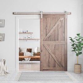 SMARTSTANDARD 7 Feet Brushed Nickel Barn Door Hardware Kit-Heavy Duty Sliding Track-Smoothly and Quietly-Easy to Install-Fit 42" Wide Door Panel (J Shape Hanger)