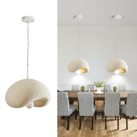 White Resin Pendant Light Fixture, 10.6" Modern Pendant Lights for Kitchen Island, Dining Room, Bedroom, Adjustable Chain, E26 Socket, Minimalist Style