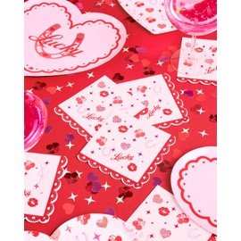 xo, Fetti Lucky in Love Napkins - 3-ply, 25 pcs | Bachelorette Party Decorations, Trendy Galentine's Dinner Party Setting, Cherry Birthday Decoration, Veas, VDAY