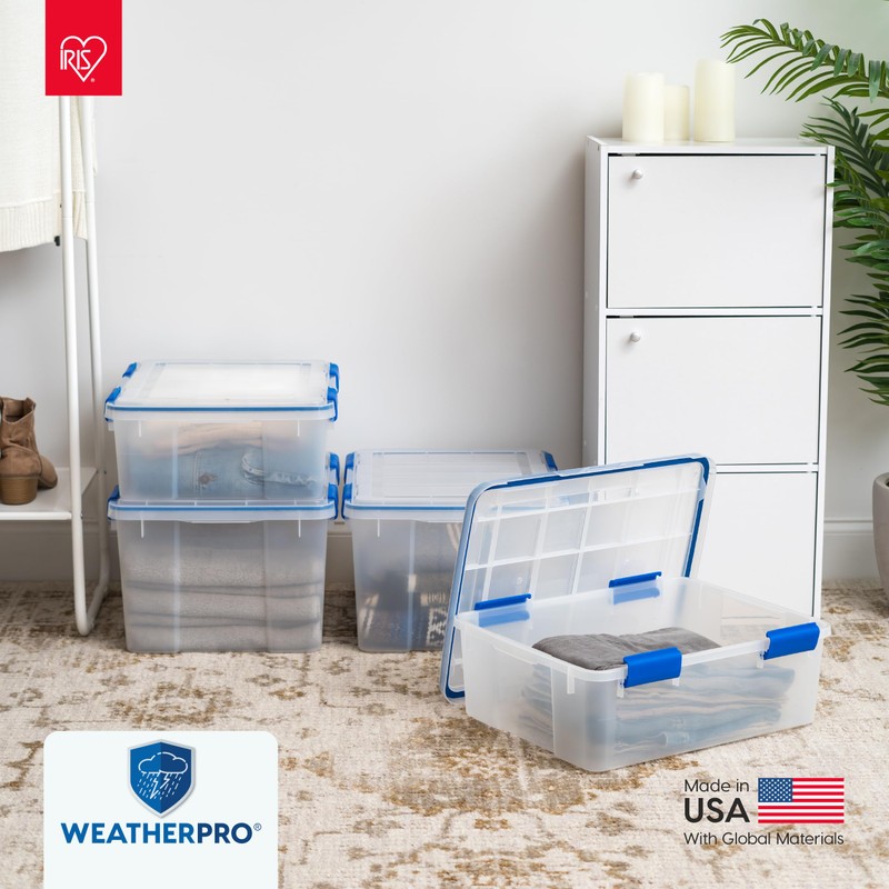 IRIS USA WeatherPro 16 Qt Storage Bins with Lids, 3